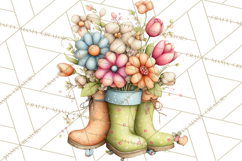 Rain Boots and Blooms Clipart, Spring Rain Boots, Floral Png Product Image 2