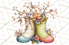 Rain Boots and Blooms Clipart, Spring Rain Boots, Floral Png Product Image 5
