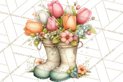 Rain Boots and Blooms Clipart, Spring Rain Boots, Floral Png Product Image 5