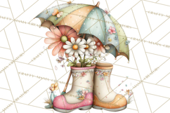 Rain Boots and Blooms Clipart, Spring Rain Boots, Floral Png Product Image 2