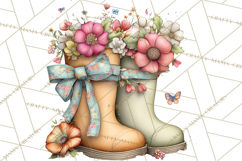 Rain Boots and Blooms Clipart, Spring Rain Boots, Floral Png Product Image 5