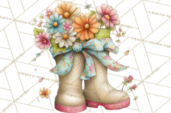 Rain Boots and Blooms Clipart, Spring Rain Boots, Floral Png Product Image 2