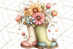 Rain Boots and Blooms Clipart, Spring Rain Boots, Floral Png Product Image 5