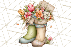 Rain Boots and Blooms Clipart, Spring Rain Boots, Floral Png Product Image 2