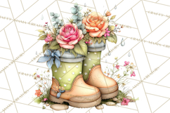Rain Boots and Blooms Clipart, Spring Rain Boots, Floral Png Product Image 4
