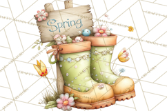 Rain Boots and Blooms Clipart, Spring Rain Boots, Floral Png Product Image 5
