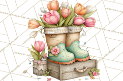 Rain Boots and Blooms Clipart, Spring Rain Boots, Floral Png Product Image 5