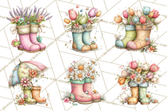 Rain Boots and Blooms Clipart, Spring Rain Boots, Floral Png Product Image 2