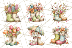 Rain Boots and Blooms Clipart, Spring Rain Boots, Floral Png Product Image 4