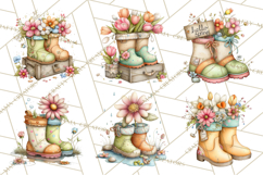 Rain Boots and Blooms Clipart, Spring Rain Boots, Floral Png Product Image 6