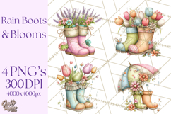 Rain Boots and Blooms Clipart, Spring Rain Boots, Floral Png Product Image 1