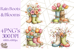 Rain Boots and Blooms Clipart, Spring Rain Boots, Floral Png Product Image 1