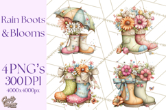 Rain Boots and Blooms Clipart, Spring Rain Boots, Floral Png Product Image 1