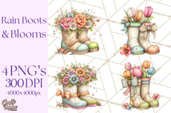 Rain Boots and Blooms Clipart, Spring Rain Boots, Floral Png Product Image 1