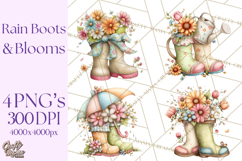 Rain Boots and Blooms Clipart, Spring Rain Boots, Floral Png Product Image 1