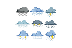 Weather forecast icons showing various rain and storm condit Product Image 1