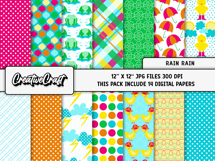 Rain Rain Digital Papers, umbrella digital scrapbook designs Product Image 2