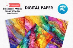 Rainbow Alcohol Ink Digital Paper, Alcohol Ink Background Product Image 1