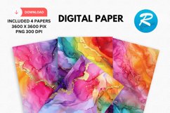 Rainbow Alcohol Ink Digital Paper, Alcohol Ink Background Product Image 1