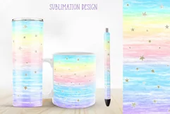 rainbow and gold stars sublimation for tumbler and mug and pen