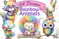 Rainbow Spring Animals Clipart, Pastel Rainbow Forest Png Product Image 1