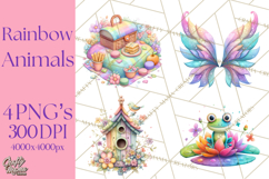 Rainbow Spring Animals Clipart, Pastel Rainbow Forest Png Product Image 1