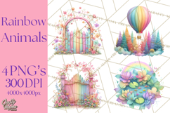 Rainbow Spring Animals Clipart, Pastel Rainbow Forest Png Product Image 1