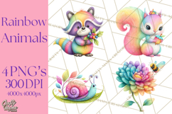 Rainbow Spring Animals Clipart, Pastel Rainbow Forest Png Product Image 1