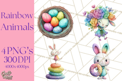 Rainbow Spring Animals Clipart, Pastel Rainbow Forest Png Product Image 1