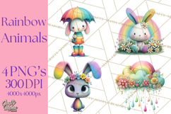Rainbow Spring Animals Clipart, Pastel Rainbow Forest Png Product Image 1