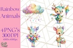 Rainbow Spring Animals Clipart, Pastel Rainbow Forest Png Product Image 1