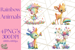 Rainbow Spring Animals Clipart, Pastel Rainbow Forest Png Product Image 1