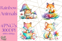 Rainbow Spring Animals Clipart, Pastel Rainbow Forest Png Product Image 1