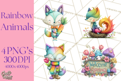 Rainbow Spring Animals Clipart, Pastel Rainbow Forest Png Product Image 1