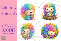 Rainbow Spring Animals Clipart, Pastel Rainbow Forest Png Product Image 1
