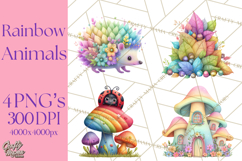 Rainbow Spring Animals Clipart, Pastel Rainbow Forest Png Product Image 1