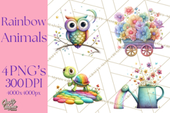 Rainbow Spring Animals Clipart, Pastel Rainbow Forest Png Product Image 1