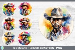 Bundle of six African American Cowboy Round Coaster designs.