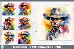 Bundle of six African American Cowboy Square Coaster designs.