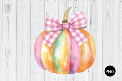 Coquette Rainbow Brushstroke Fall Pumpkin Bow PNG Product Image 1