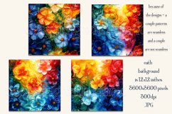 Alcohol Ink Rainbow Colors Floral Patterns, Watercolor, s3 Product Image 2