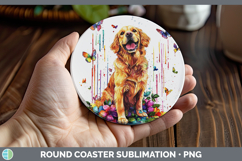 GorgeousRainbow Drips Round Coaster design.