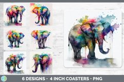 Bundle of six Rainbow Elephant Square coaster sublimation designs.