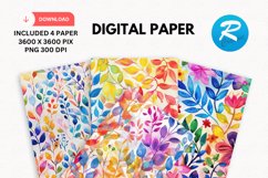 Rainbow Floral Digital Paper, Rainbow Background Product Image 1