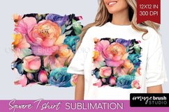 Rainbow Flowers Square Tshirt Background - Spring PNG Product Image 1