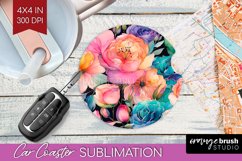 Rainbow Flowers Car Coaster - Spring Coaster PNG Sublimation Product Image 1