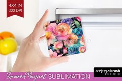 Rainbow Flowers Magnet Sublimation - Spring Square Magnet Product Image 1