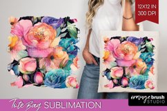 Rainbow Flowers Tote Bag - Spring Tote Bag PNG Sublimation Product Image 1