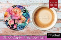 Rainbow Flowers Round Coaster - Spring Coaster PNG Product Image 1