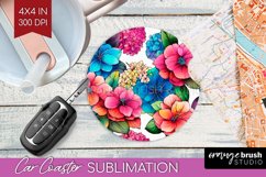 Rainbow Flowers Car Coaster - Spring Coaster PNG Sublimation Product Image 1